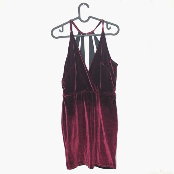 OML Velvet Surplice Strap Cage Back Mini Dress S - Picture 1 of 11
